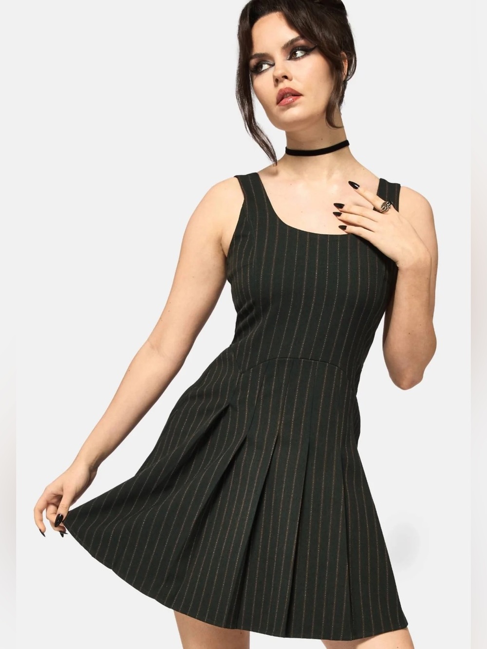 Disturbia Kera Green Pinstripe Pleated Mini Dress